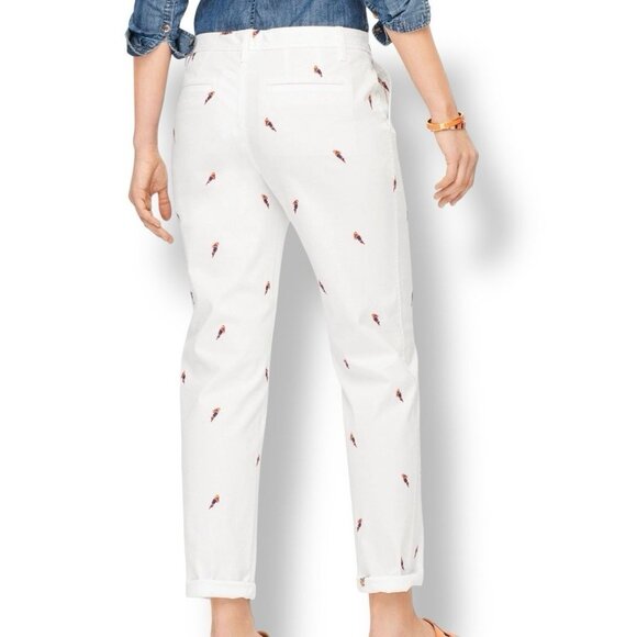 Talbots 16P White Embroidered Parrot Chino Pants Women’s Relaxed Fit Crop Cotton - Picture 1 of 14